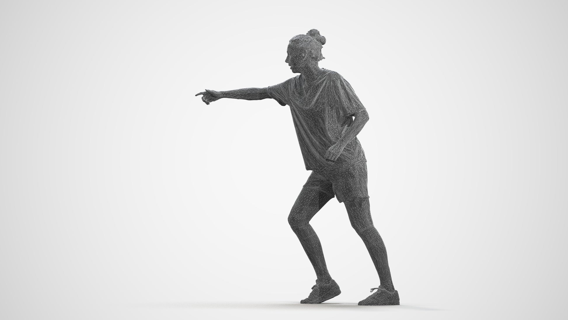 scanned 3D woman sport, photogrammetry people for Enscape and V-Ray, wireframe front view