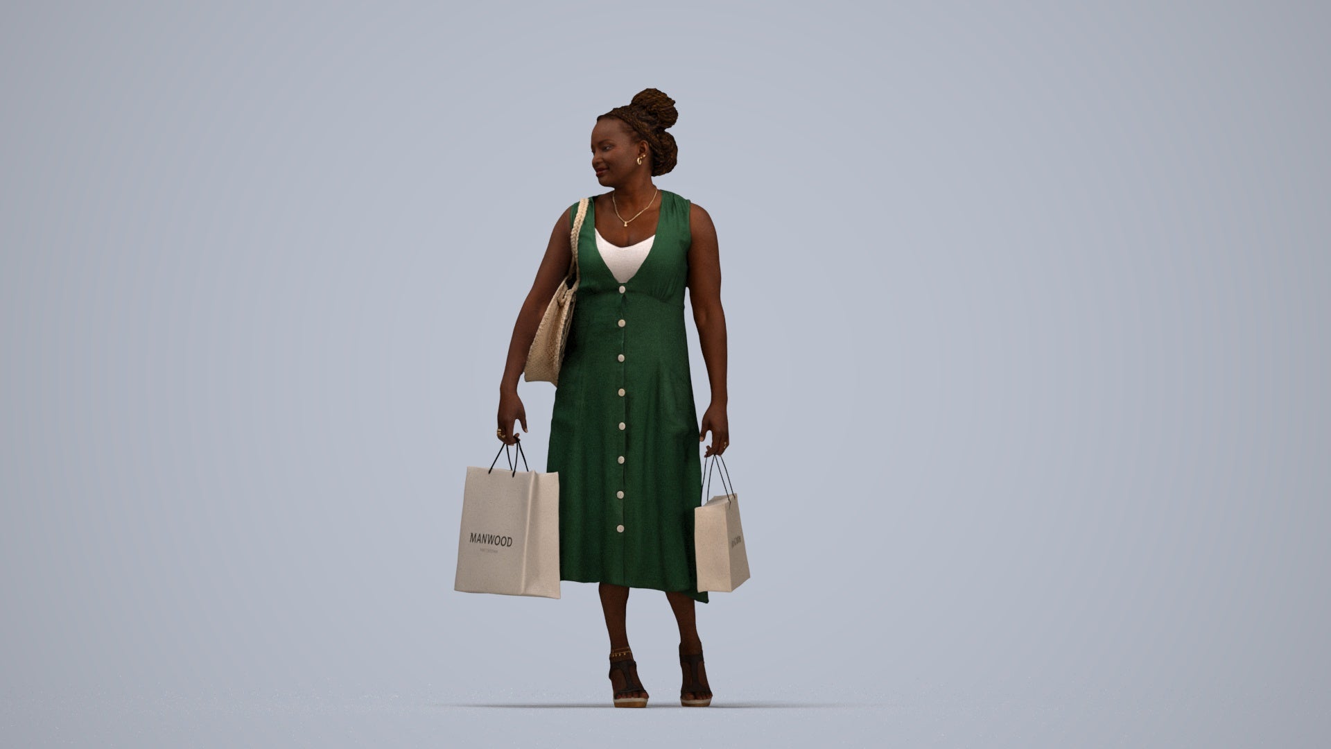 realistic 3D people woman casual shopping, render-ready for V-Ray and Corona, FBX OBJ, top-down view render