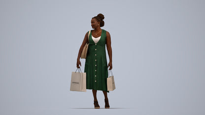 realistic 3D people woman casual shopping, render-ready for V-Ray and Corona, FBX OBJ, top-down view render