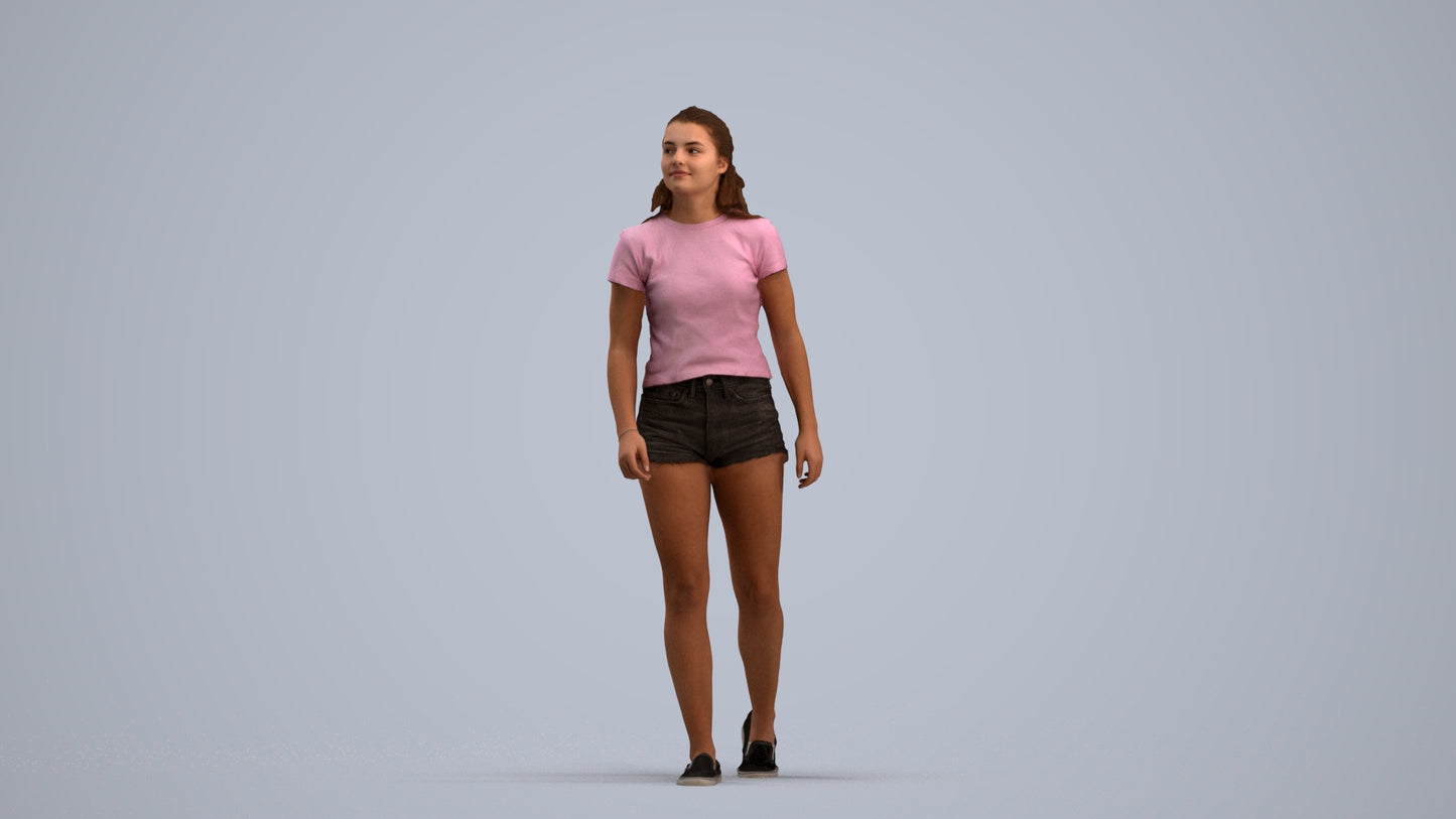 photogrammetry 3D girl casual standing, realistic human model archviz FBX, standing pose render