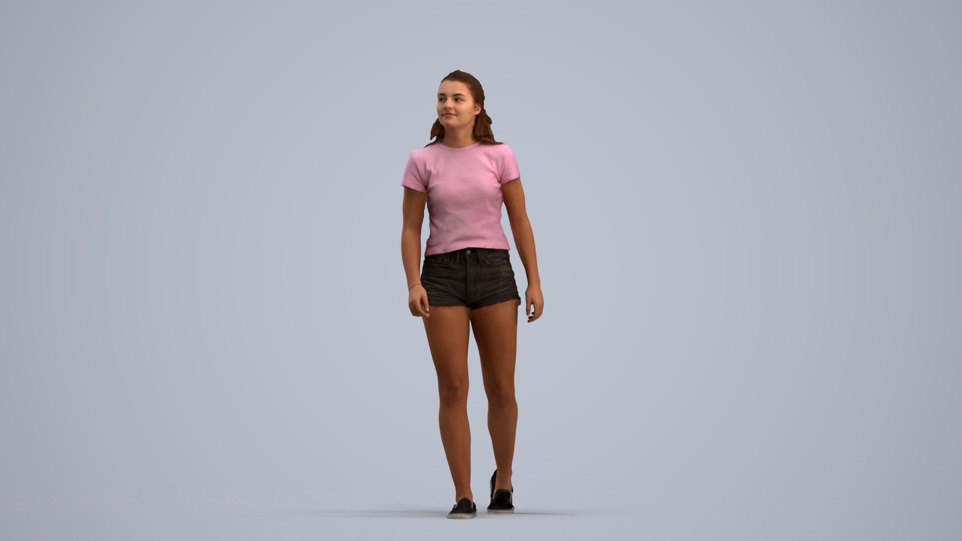 photogrammetry 3D girl casual standing, realistic human model archviz FBX, standing pose render