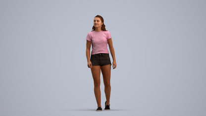 photogrammetry 3D girl casual standing, realistic human model archviz FBX, standing pose render