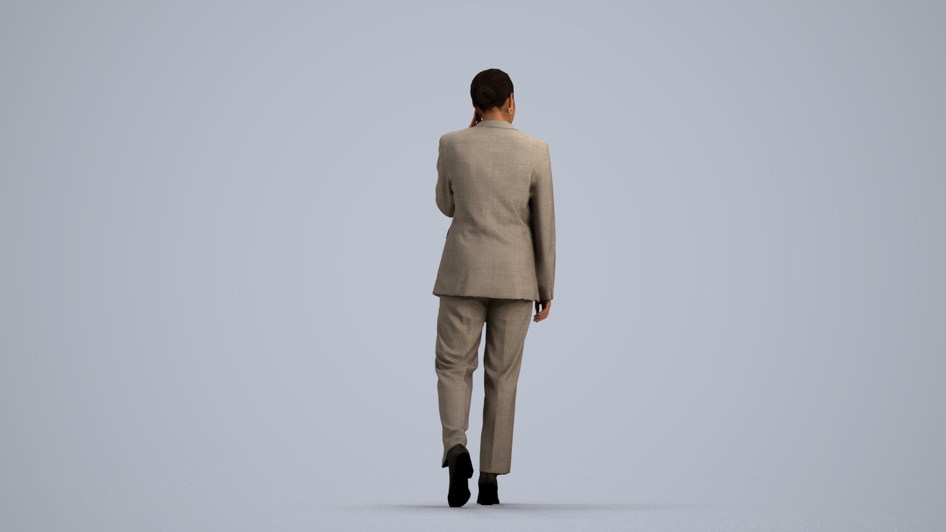 3D scanned woman walking business, photorealistic archviz people for Enscape and SketchUp, front view render