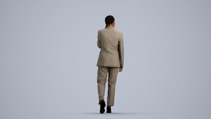3D scanned woman walking business, photorealistic archviz people for Enscape and SketchUp, front view render