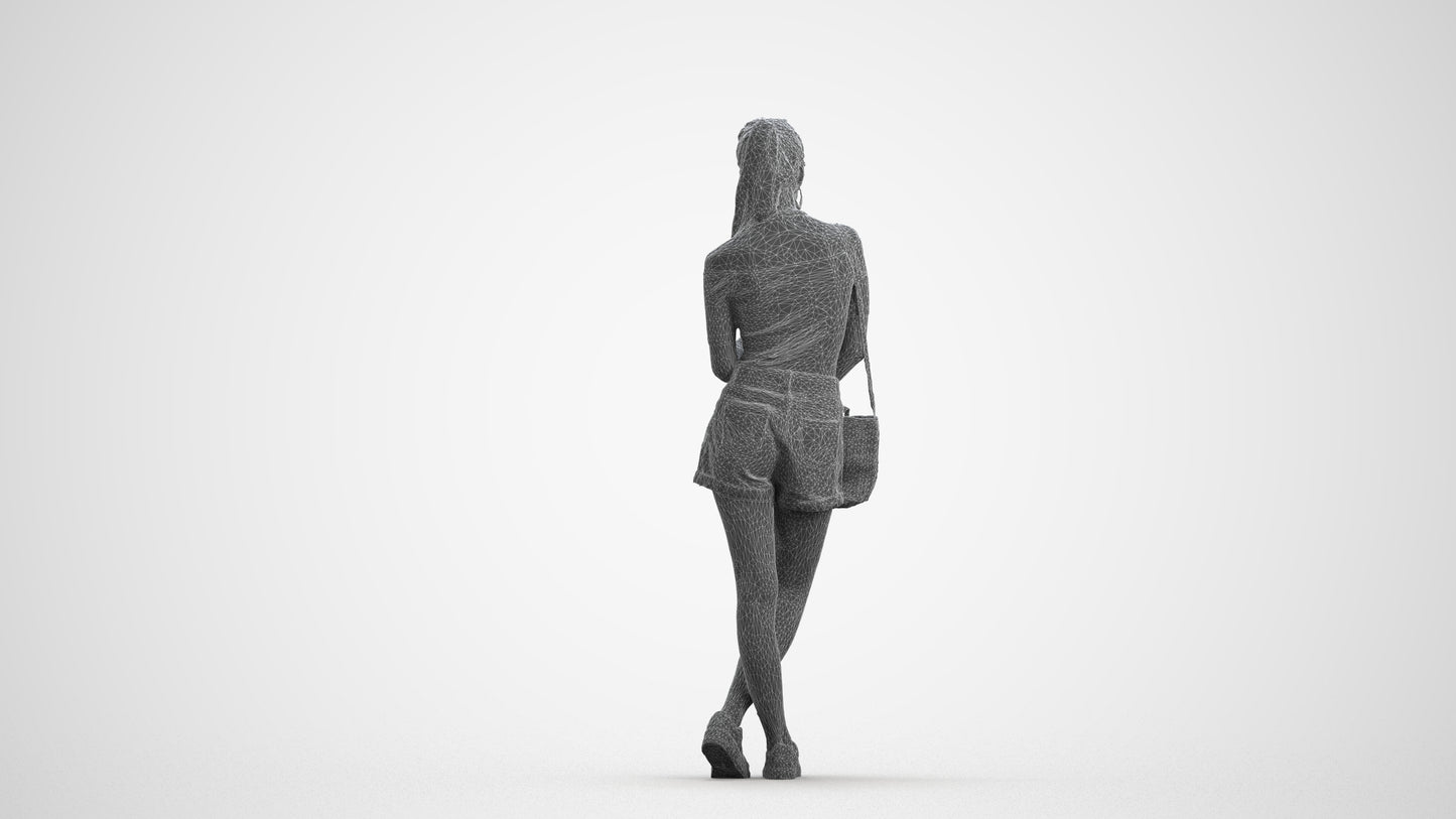 photogrammetry 3D woman casual standing, realistic human model archviz FBX, wireframe front view