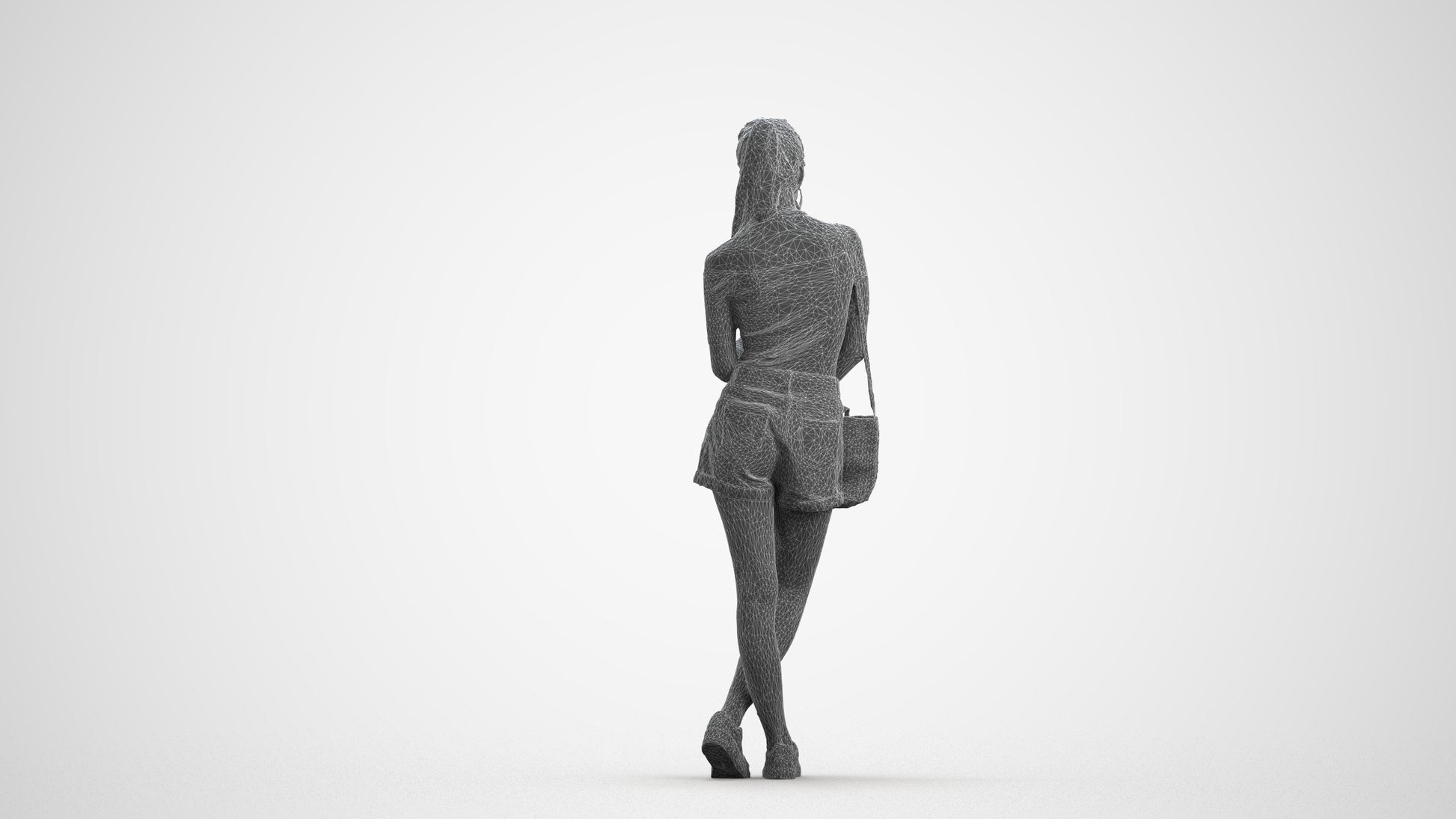 photogrammetry 3D woman casual standing, realistic human model archviz FBX, wireframe front view