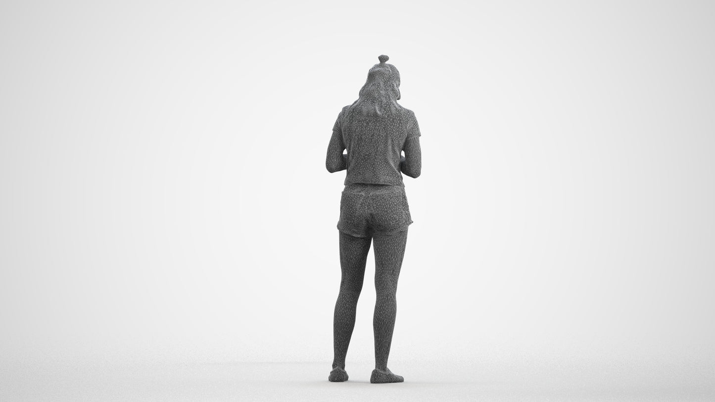 3D people model girl casual standing, scanned human for 3ds Max rendering, wireframe front view
