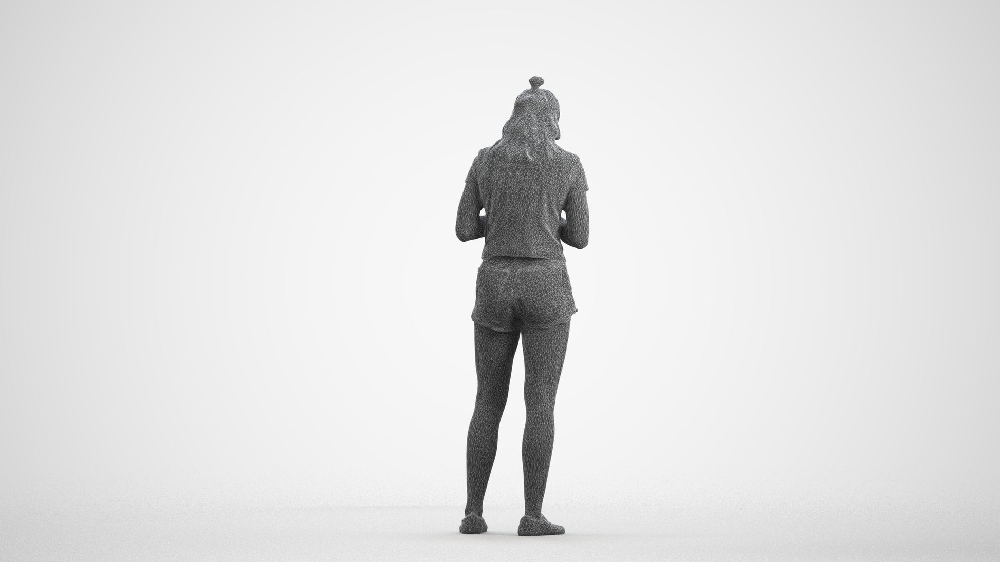 3D people model girl casual standing, scanned human for 3ds Max rendering, wireframe front view