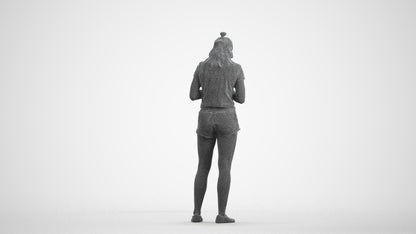 3D people model girl casual standing, scanned human for 3ds Max rendering, wireframe front view
