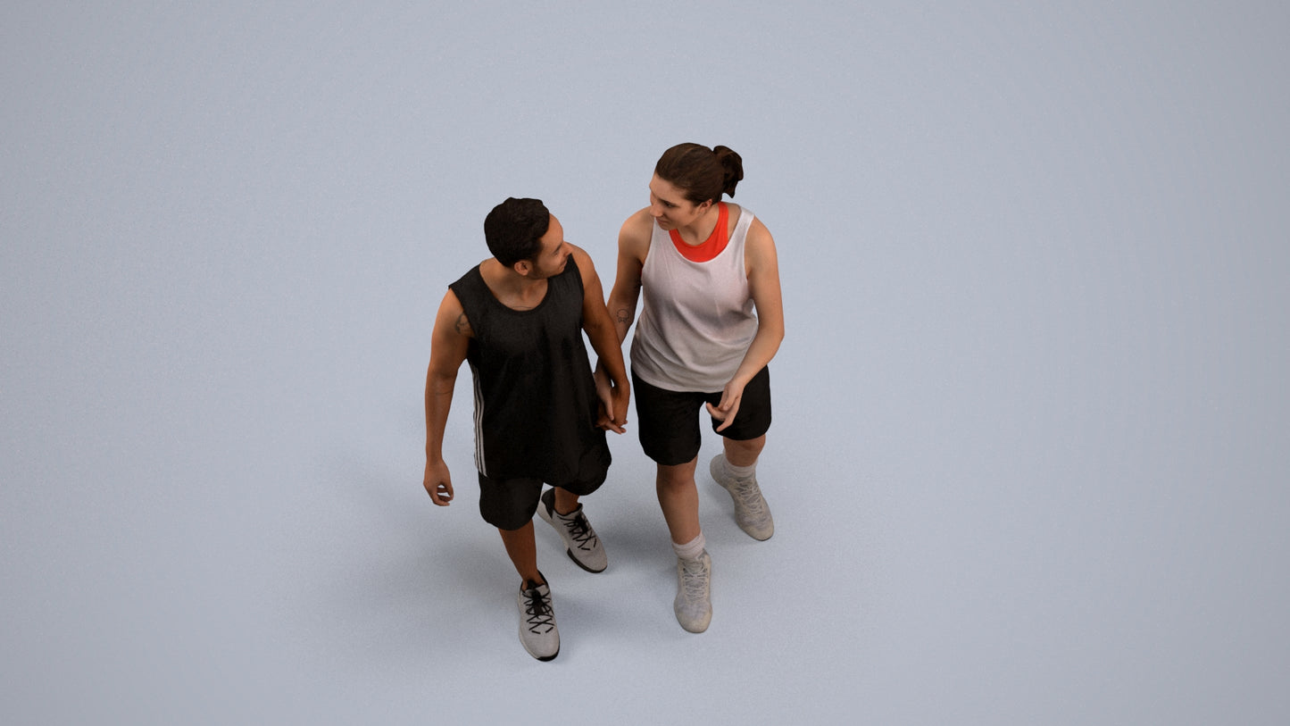 3D human model woman sport, photogrammetry scanned person for archviz, back view render