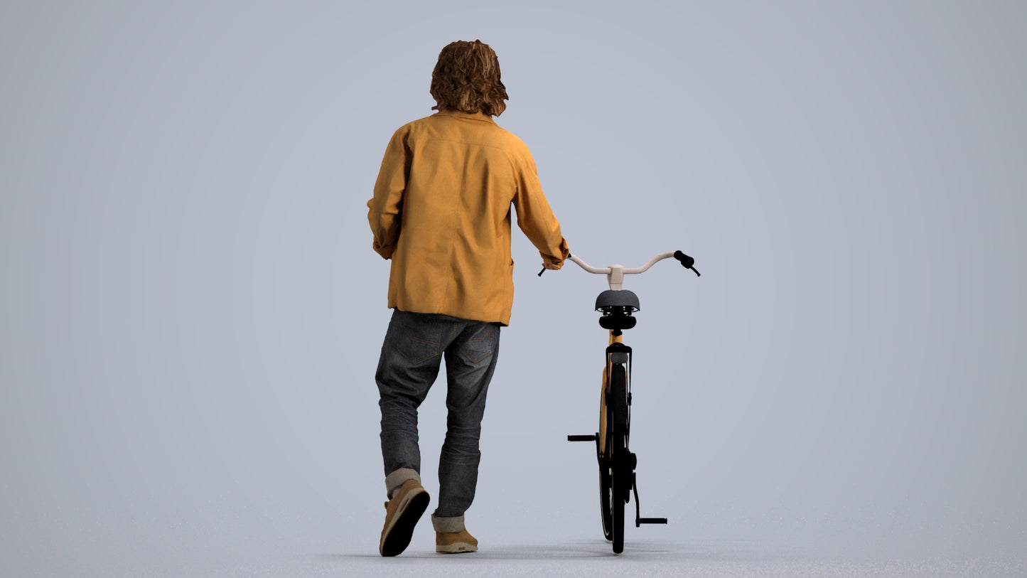 realistic 3D people man casual cycling, render-ready for V-Ray and Corona, FBX OBJ, front view render