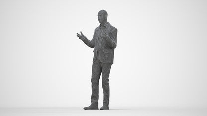 3D scanned senior man business, photorealistic archviz people for Enscape and SketchUp, wireframe back view