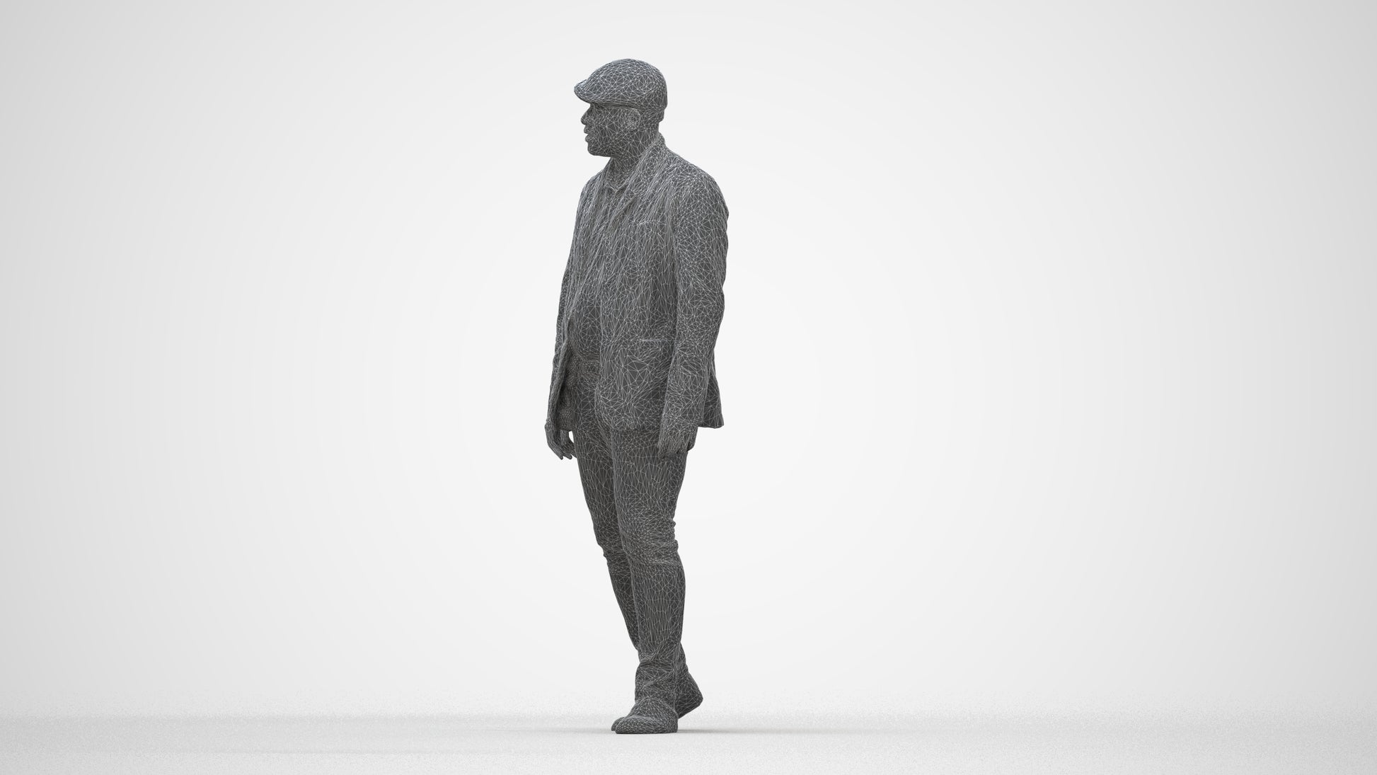 photogrammetry 3D man casual walking, realistic human model archviz FBX, wireframe back view