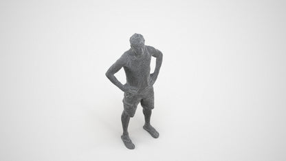 realistic 3D human man casual standing, archviz people FBX OBJ for Blender, wireframe three-quarter view