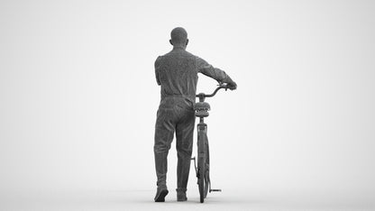 3D human model man business cycling, photogrammetry scanned person for archviz, wireframe front view