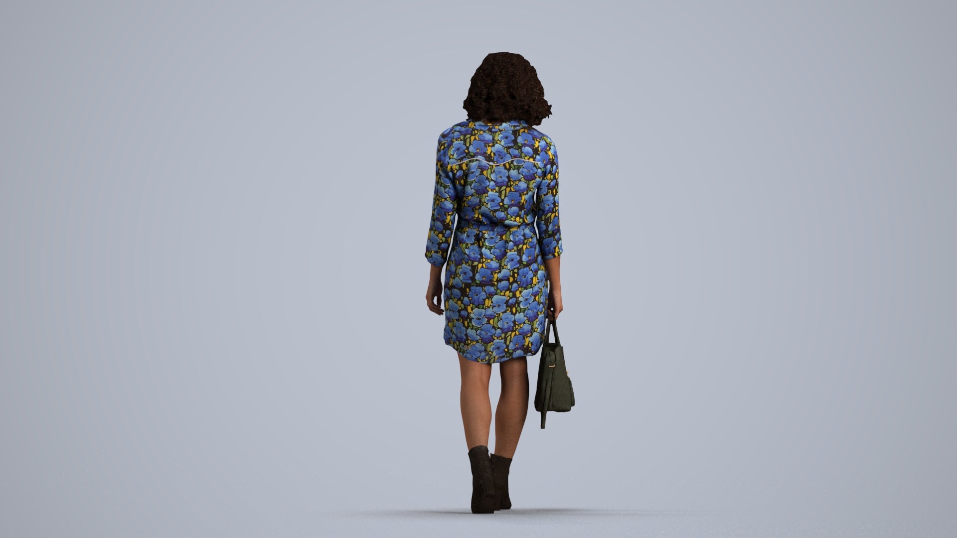 3D scanned woman walking casual, photorealistic archviz people for Enscape and SketchUp, front view render