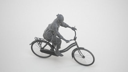 scanned 3D woman casual cycling, photogrammetry people for Enscape and V-Ray, wireframe three-quarter view