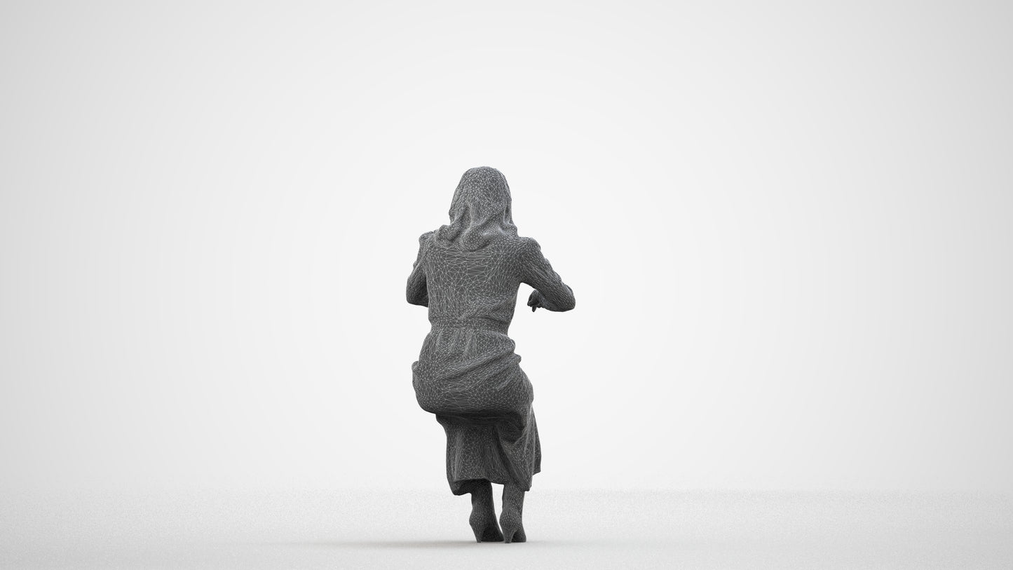 scanned 3D woman casual business, photogrammetry people for Enscape and V-Ray, wireframe side view