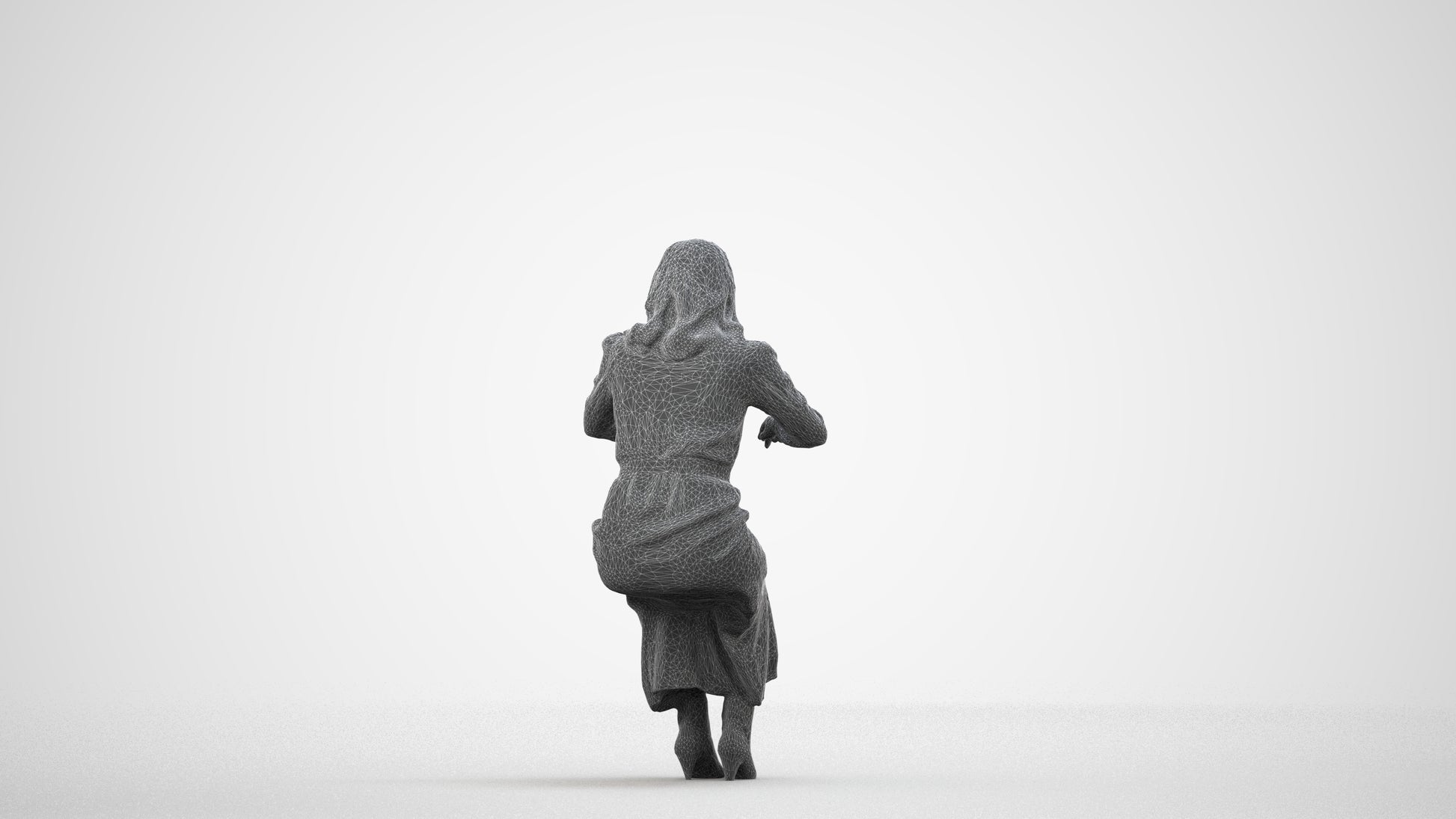 scanned 3D woman casual business, photogrammetry people for Enscape and V-Ray, wireframe side view