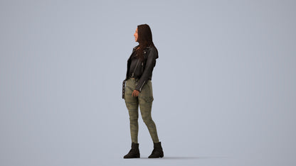 realistic 3D woman casual walking, scanned archviz people for Blender and 3ds Max, three-quarter view render