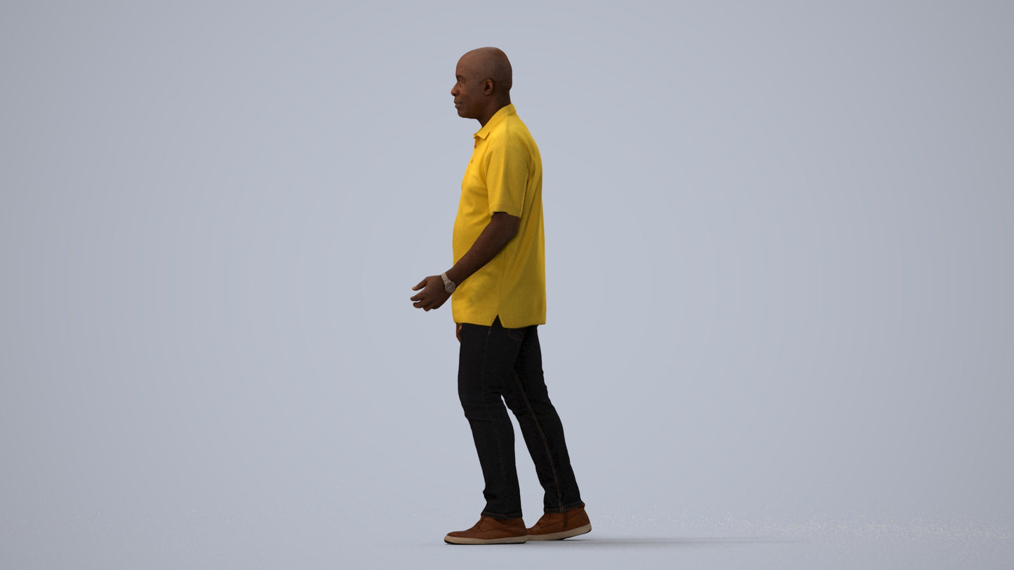 realistic 3D people man casual walking, render-ready for V-Ray and Corona, FBX OBJ, three-quarter view render