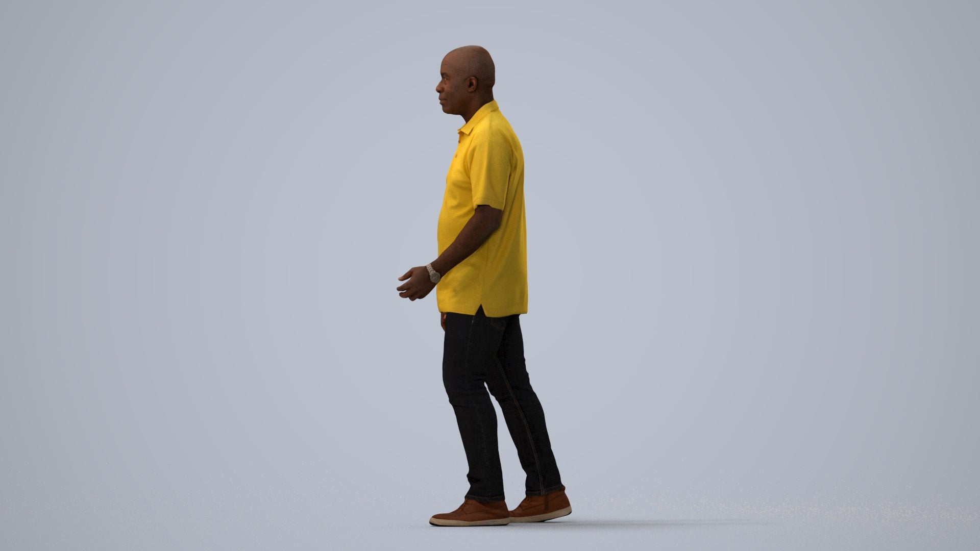 realistic 3D people man casual walking, render-ready for V-Ray and Corona, FBX OBJ, three-quarter view render