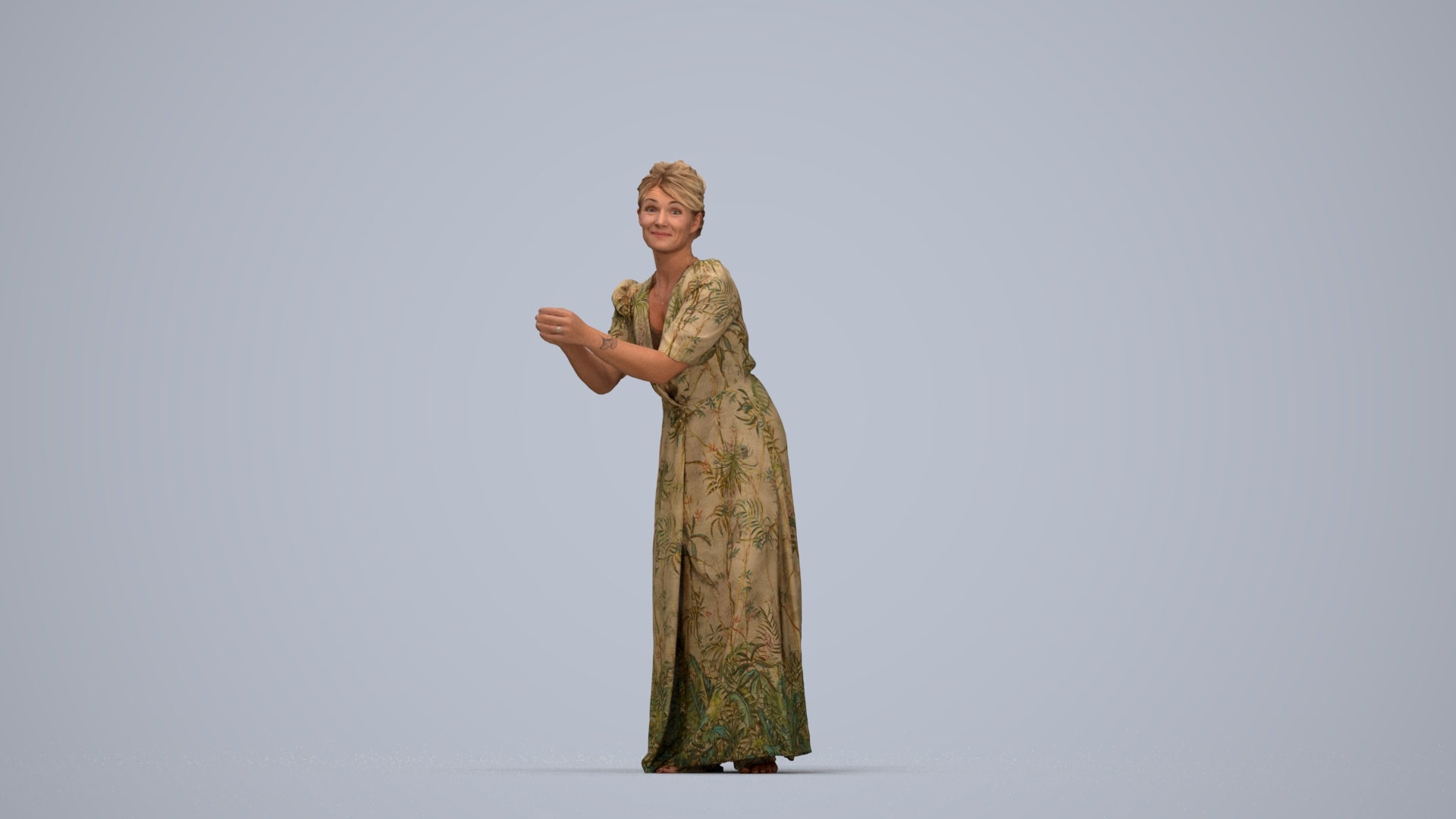3D people model woman casual standing, scanned human for 3ds Max rendering, top-down view render