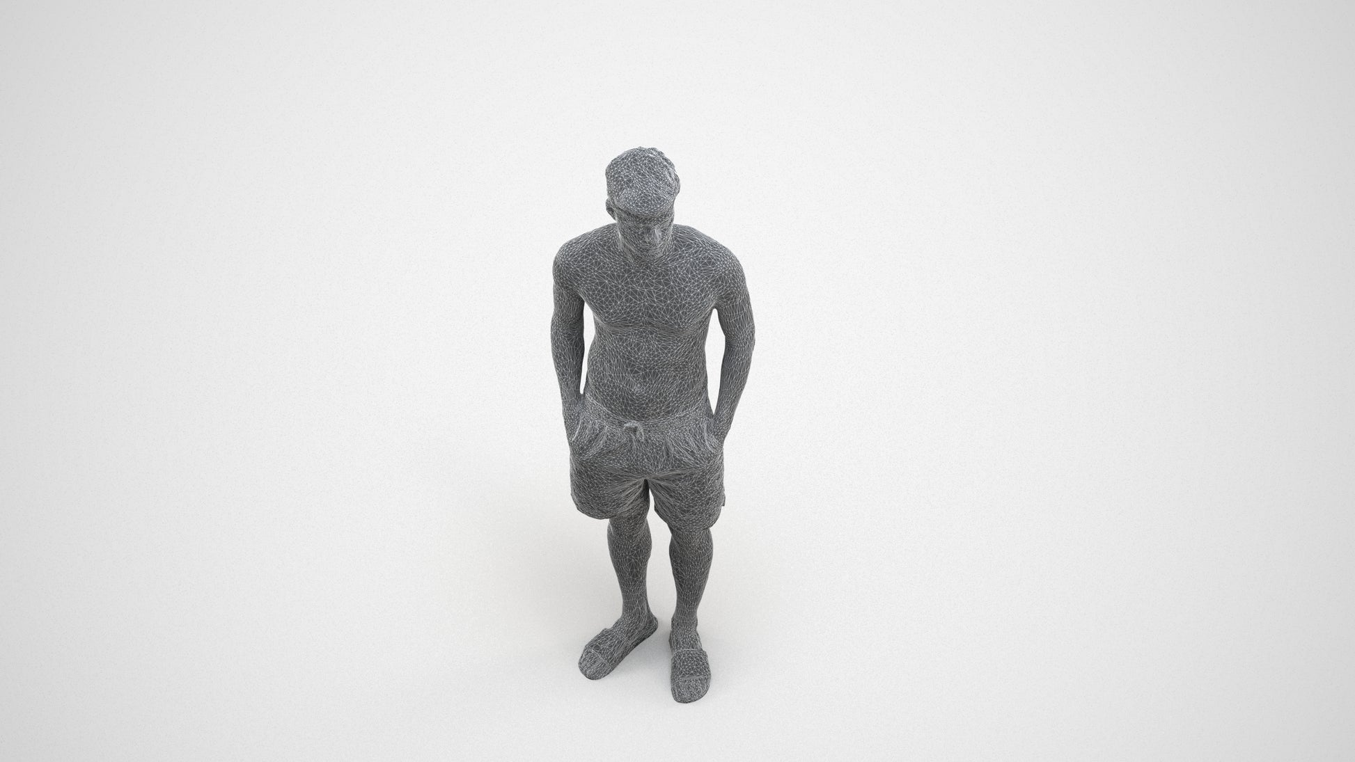 3D scanned man pool, photorealistic archviz people for Enscape and SketchUp, wireframe three-quarter view