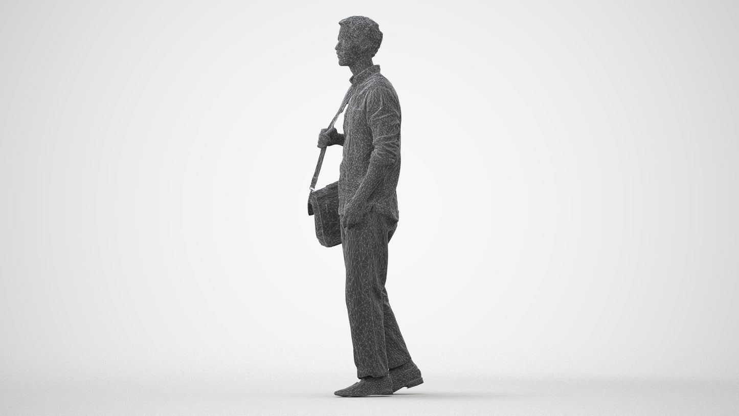 photogrammetry 3D man casual walking, realistic human model archviz FBX, square thumbnail