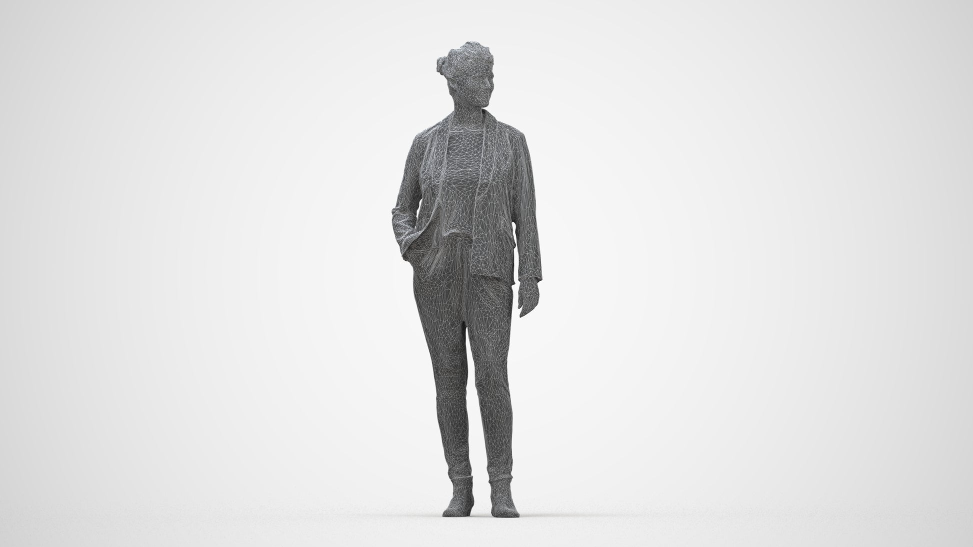 3D people model woman business standing, scanned human for 3ds Max rendering, wireframe back view