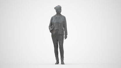 3D people model woman business standing, scanned human for 3ds Max rendering, wireframe back view