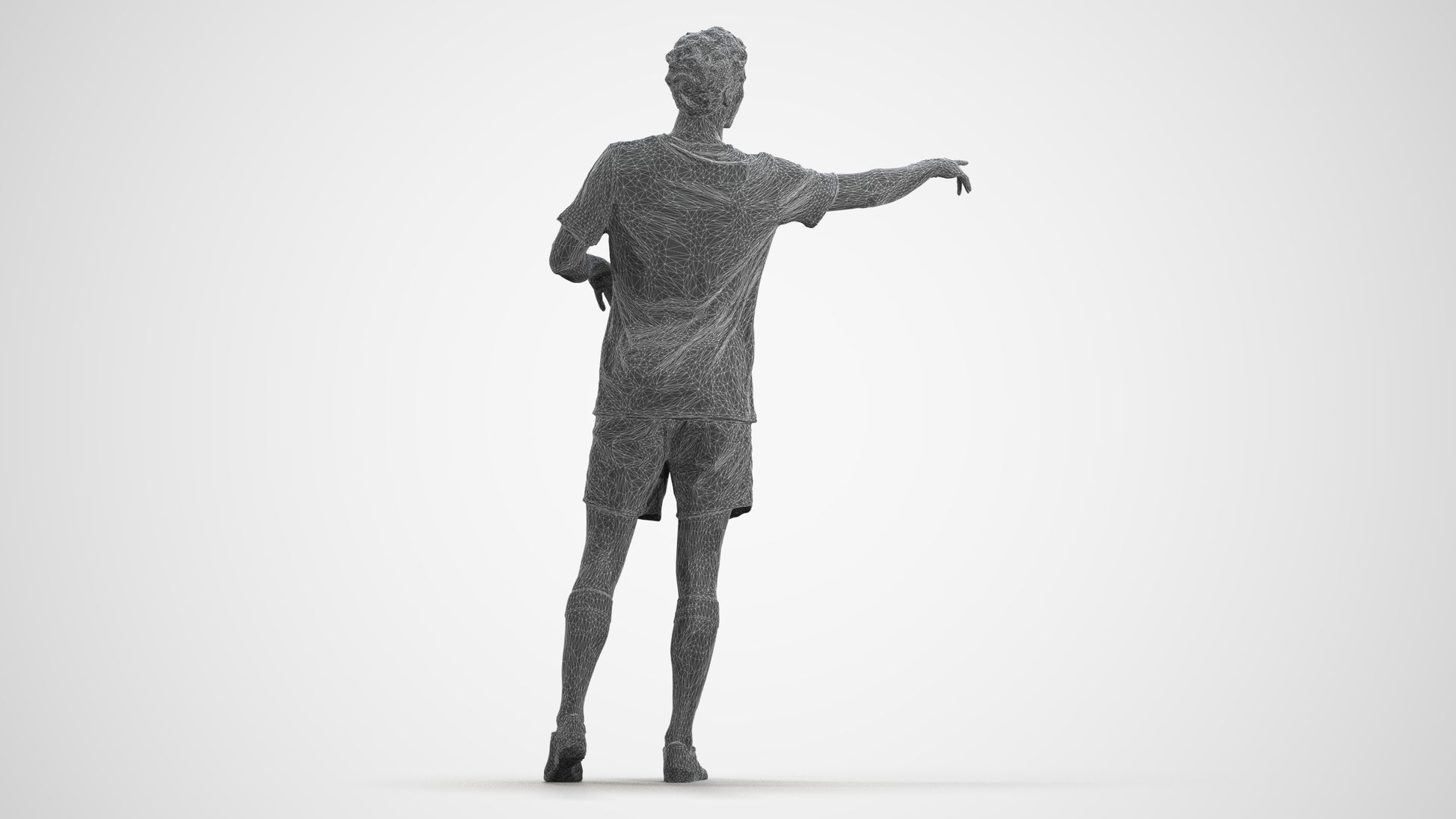 3D human model man sport, photogrammetry scanned person for archviz, wireframe front view