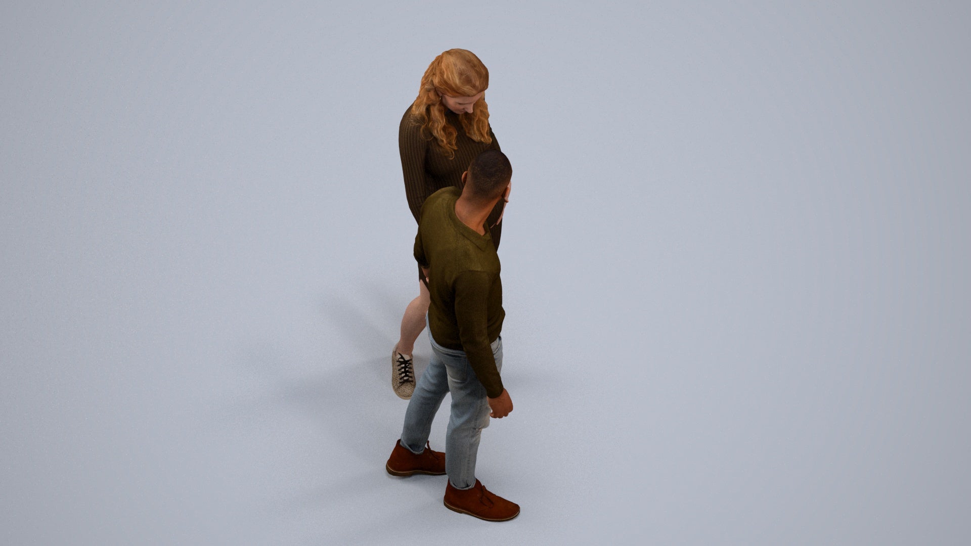 3D human model woman casual kids, photogrammetry scanned person for archviz, back view render