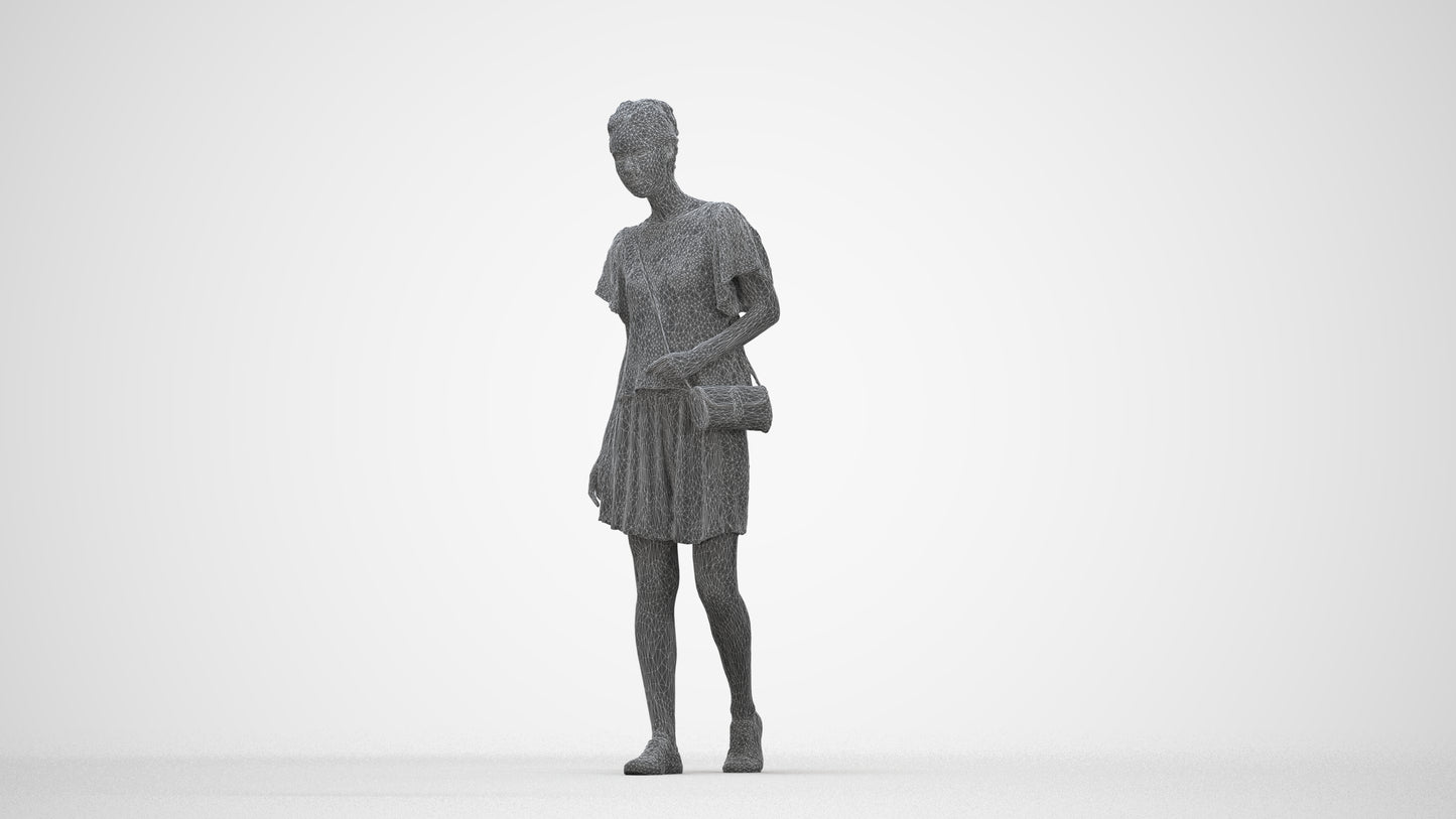 scanned 3D woman casual standing, photogrammetry people for Enscape and V-Ray, wireframe back view
