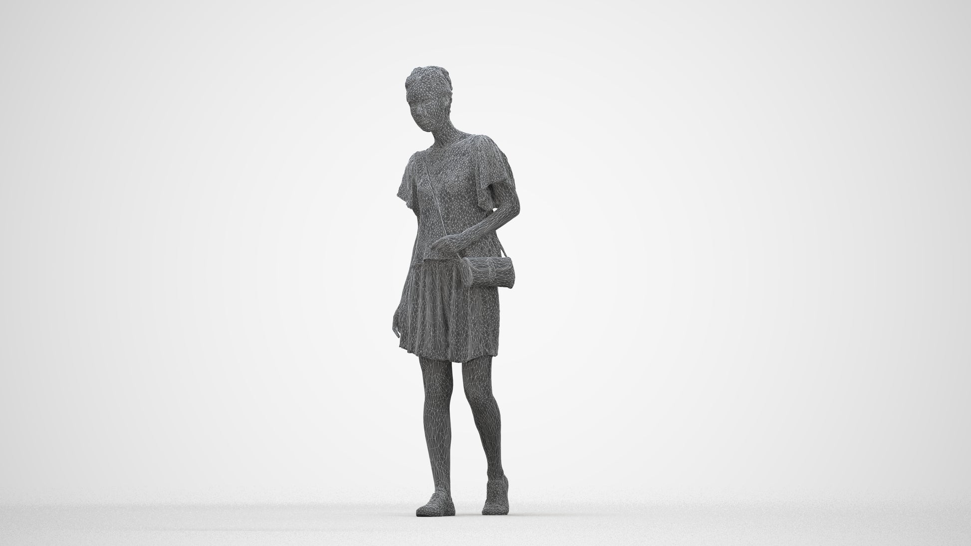 scanned 3D woman casual standing, photogrammetry people for Enscape and V-Ray, wireframe back view