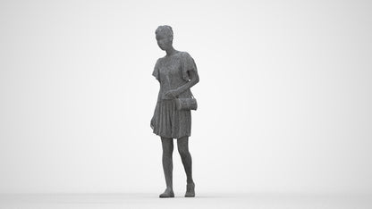 scanned 3D woman casual standing, photogrammetry people for Enscape and V-Ray, wireframe back view