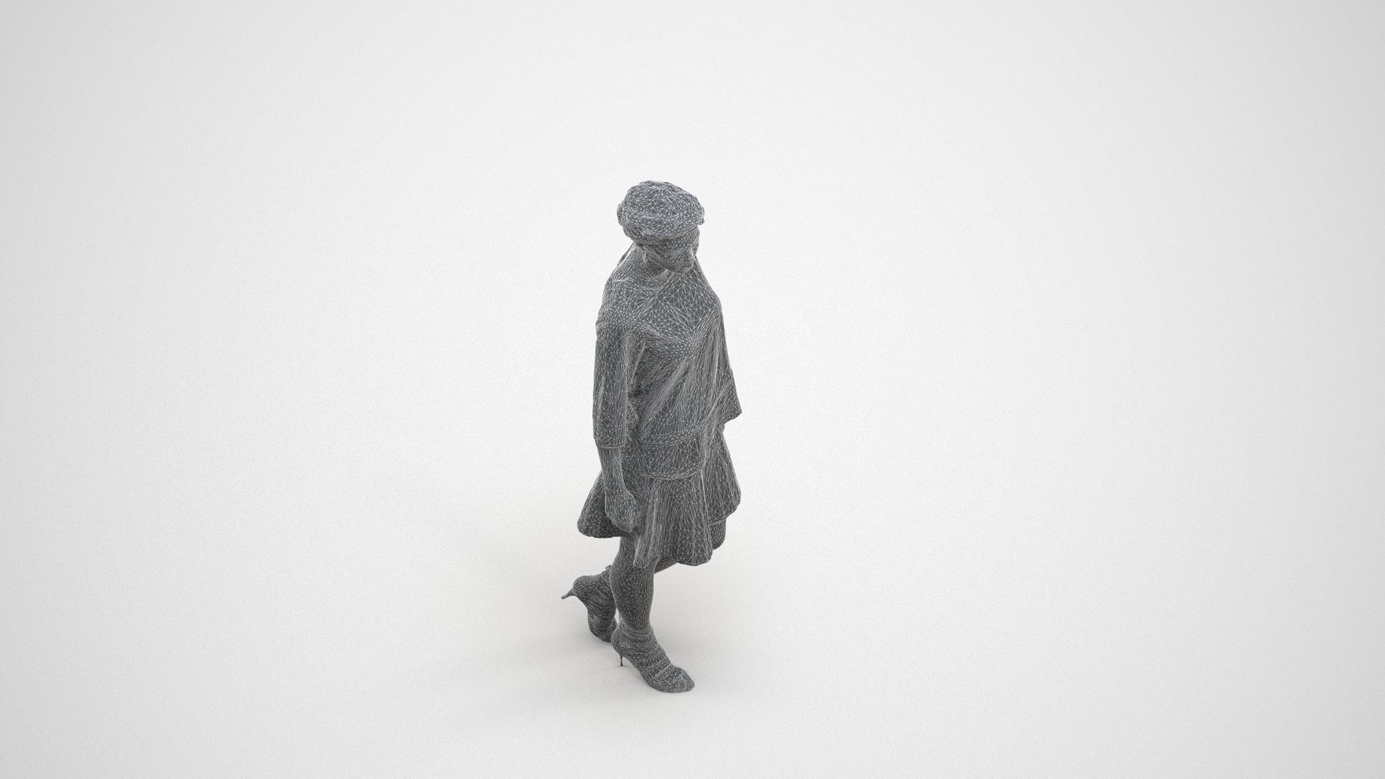 realistic 3D woman business standing, scanned archviz people for Blender and 3ds Max, wireframe three-quarter view