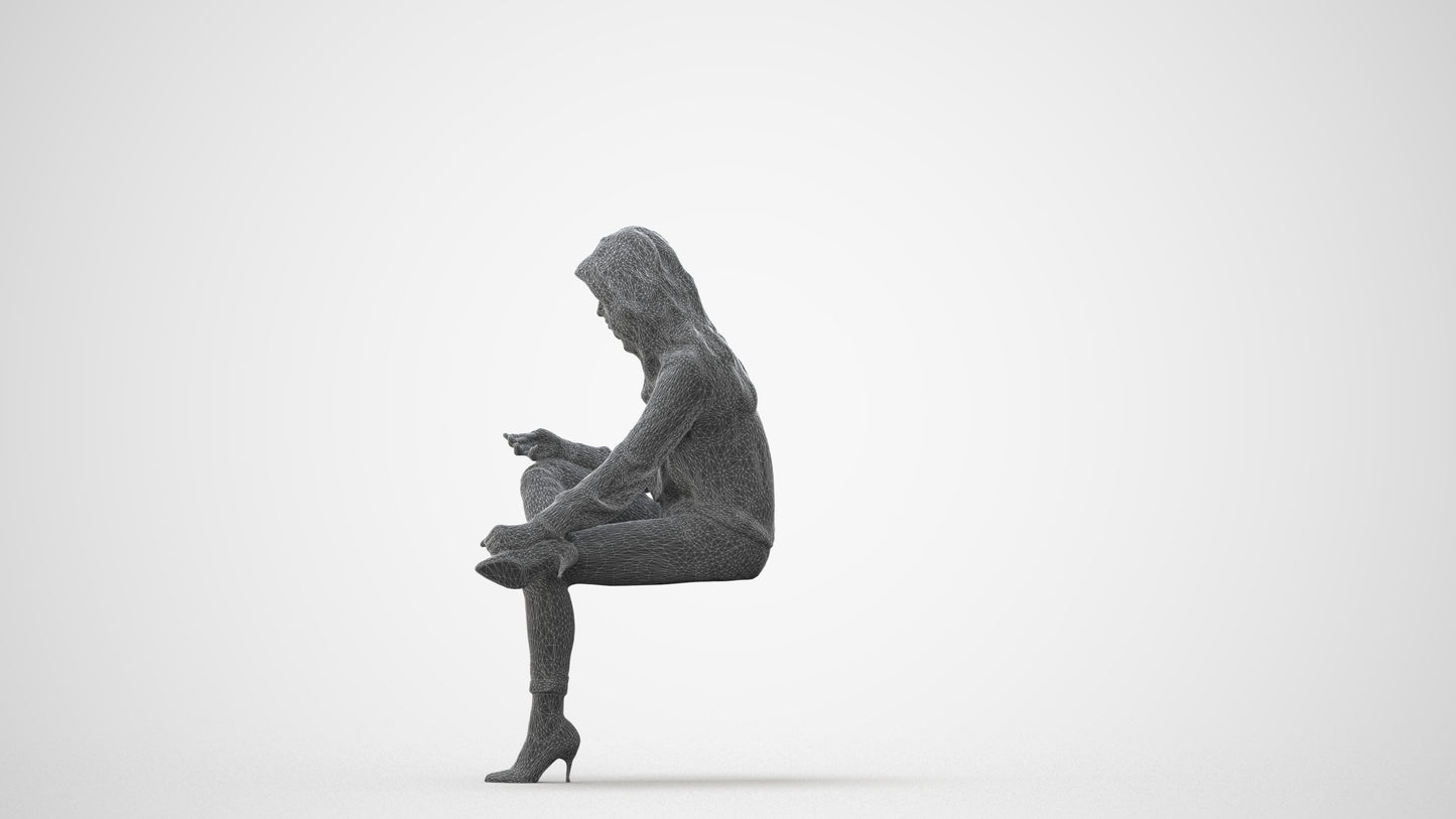 realistic 3D senior woman business sitting, scanned archviz people for Blender and 3ds Max, square thumbnail