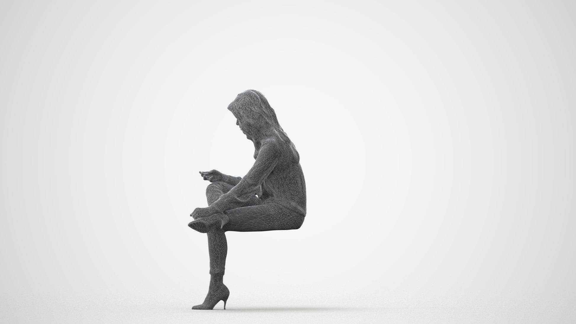 realistic 3D senior woman business sitting, scanned archviz people for Blender and 3ds Max, square thumbnail