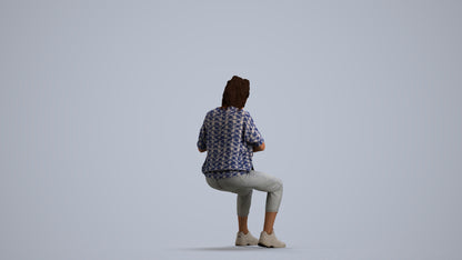 photogrammetry 3D woman casual sitting, realistic human model archviz FBX, front view render