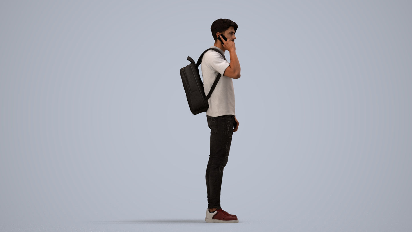 3D scanned man standing casual, photorealistic archviz people for Enscape and SketchUp, side view render
