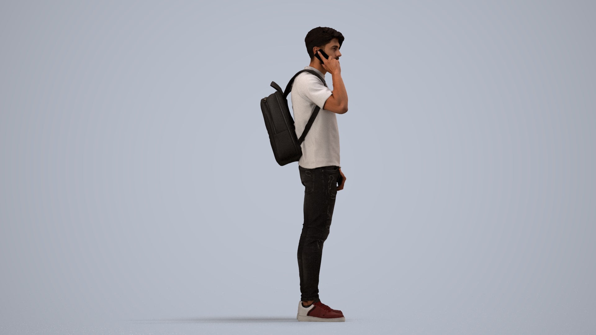 3D scanned man standing casual, photorealistic archviz people for Enscape and SketchUp, side view render