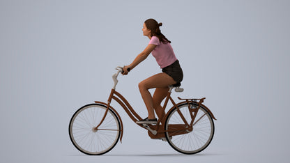 realistic 3D human girl casual cycling, archviz people FBX OBJ for Blender, three-quarter view render