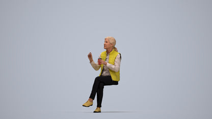 realistic 3D people senior woman casual sitting, render-ready for V-Ray and Corona, FBX OBJ, top-down view render