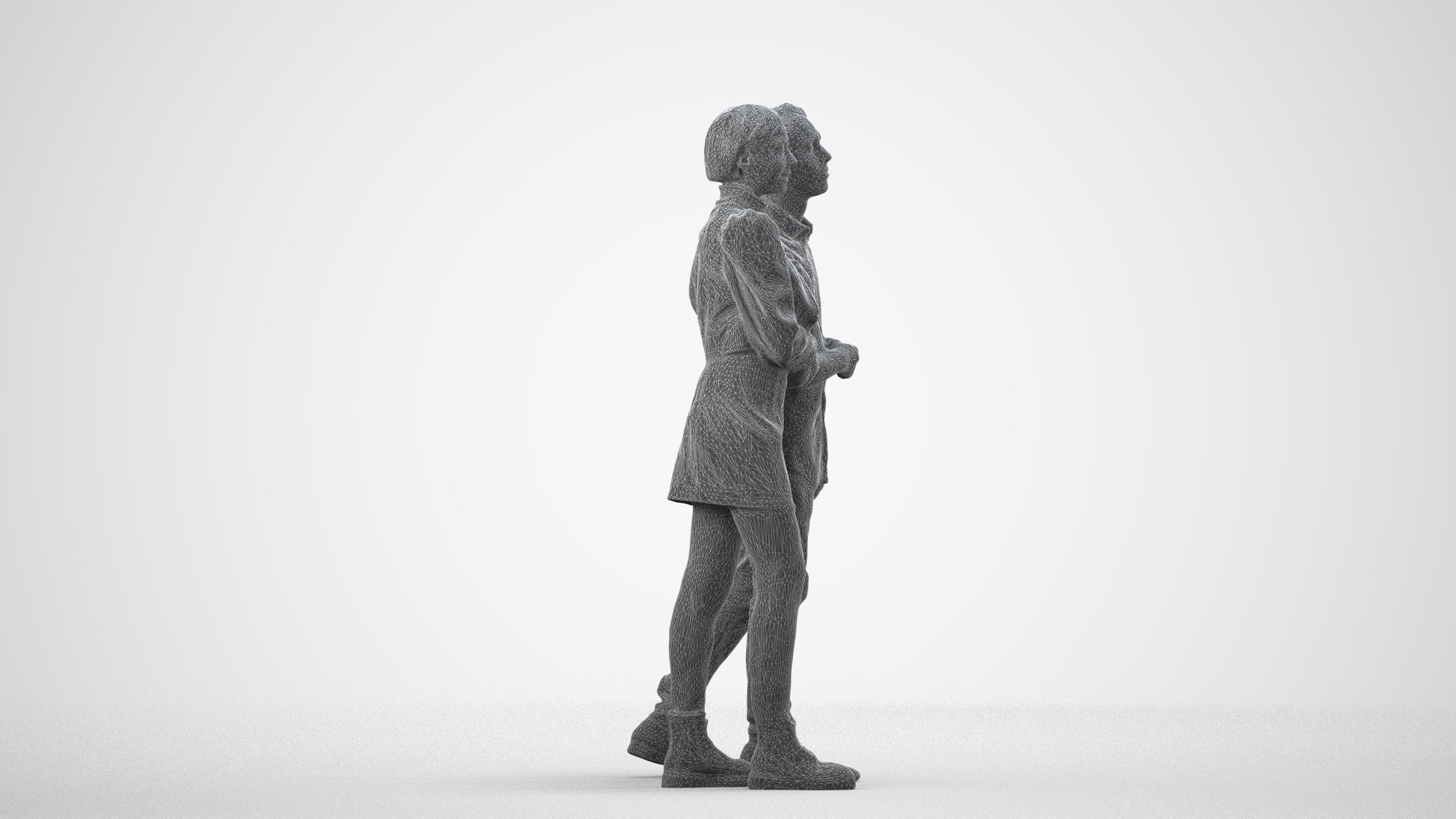realistic 3D human woman casual couple, archviz people FBX OBJ for Blender, wireframe side view