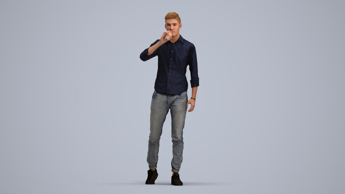 realistic 3D man casual walking, scanned archviz people for Blender and 3ds Max, standing pose render