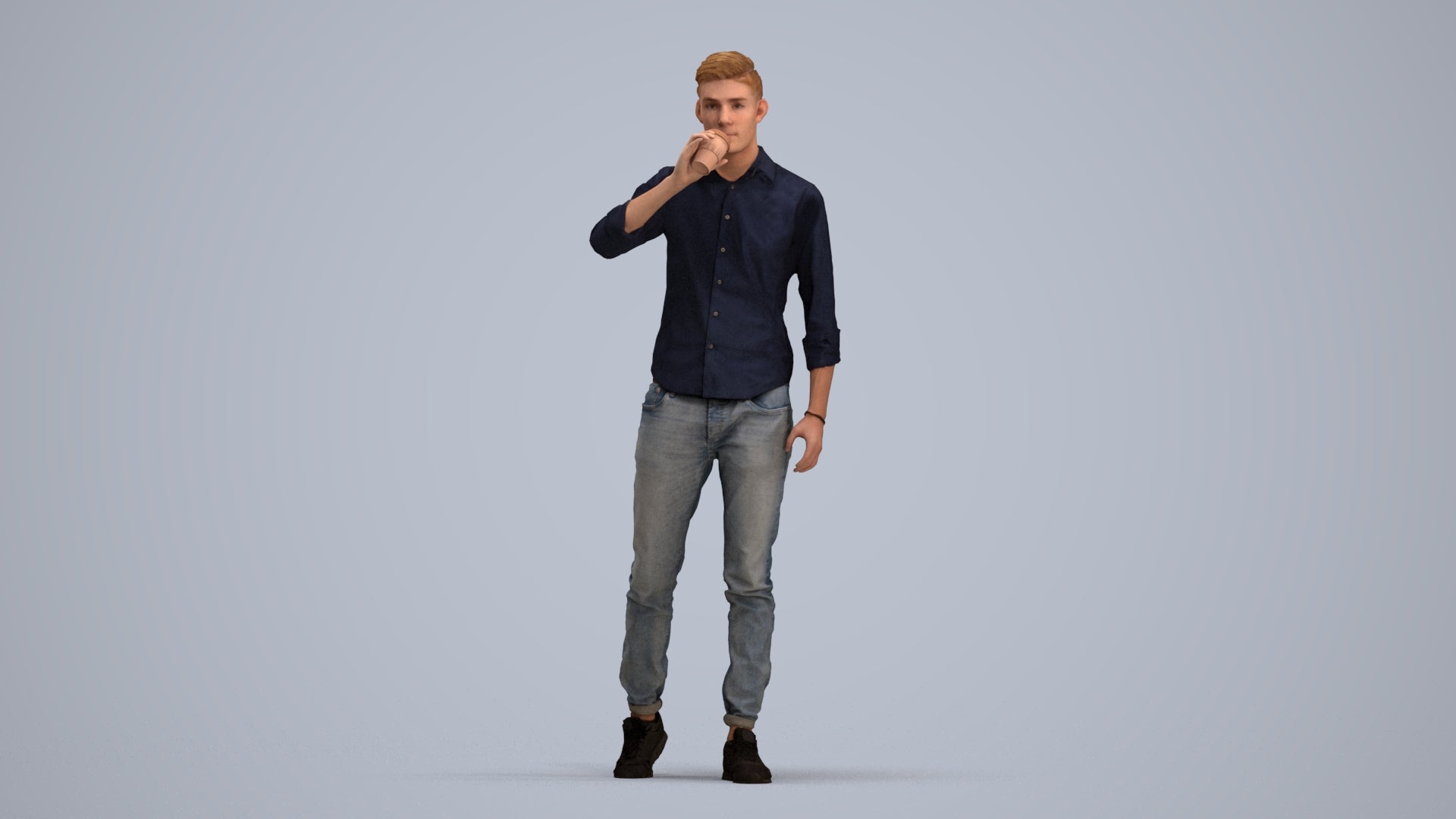 realistic 3D man casual walking, scanned archviz people for Blender and 3ds Max, standing pose render