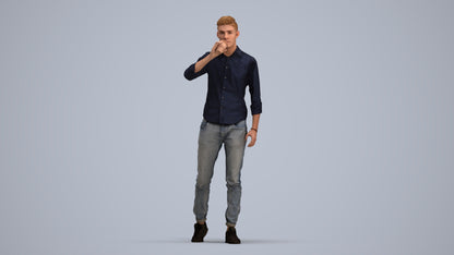 realistic 3D man casual walking, scanned archviz people for Blender and 3ds Max, standing pose render