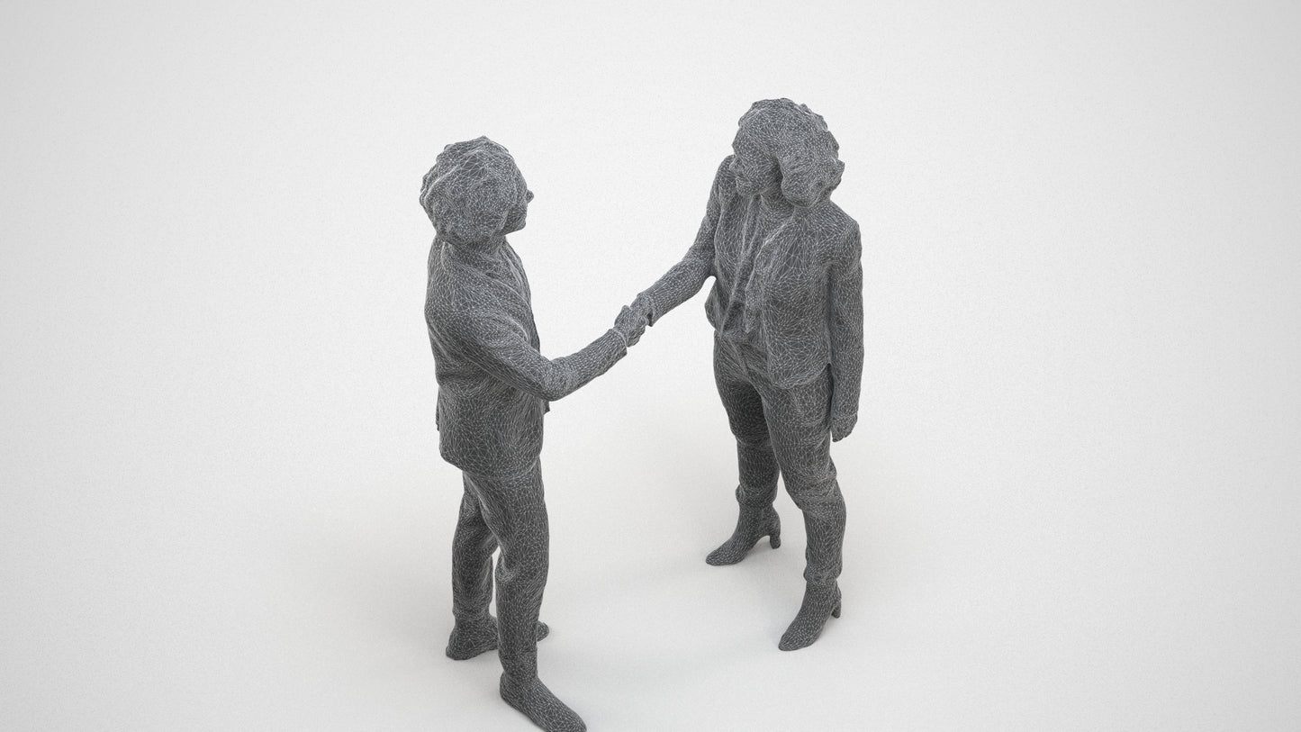 3D human model woman business, photogrammetry scanned person for archviz, wireframe three-quarter view