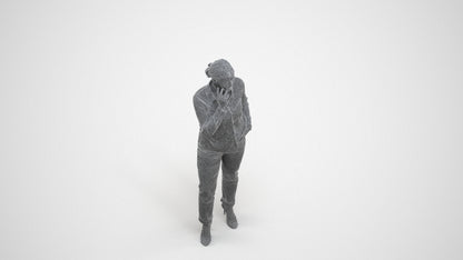 3D scanned woman standing casual, photorealistic archviz people for Enscape and SketchUp, wireframe three-quarter view